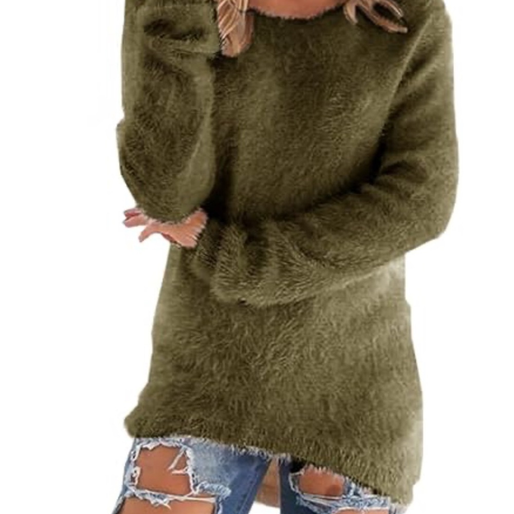 Olive Green Ruby Moon Fuzzy Sweater